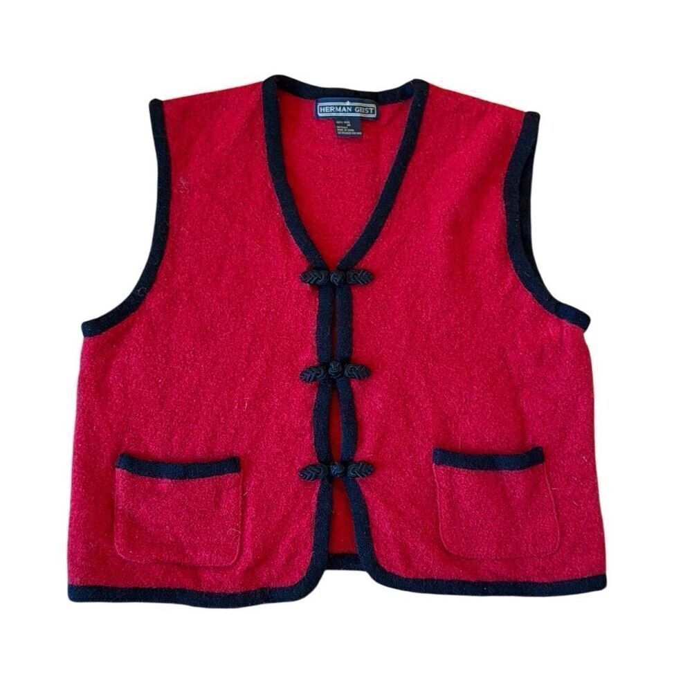 Herman Geist 100% wool red vintage vest size M